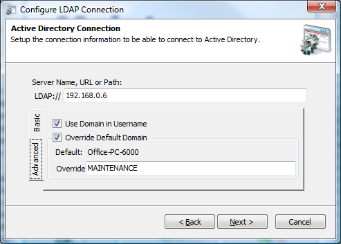 Active Directory Connection Advanced Settings